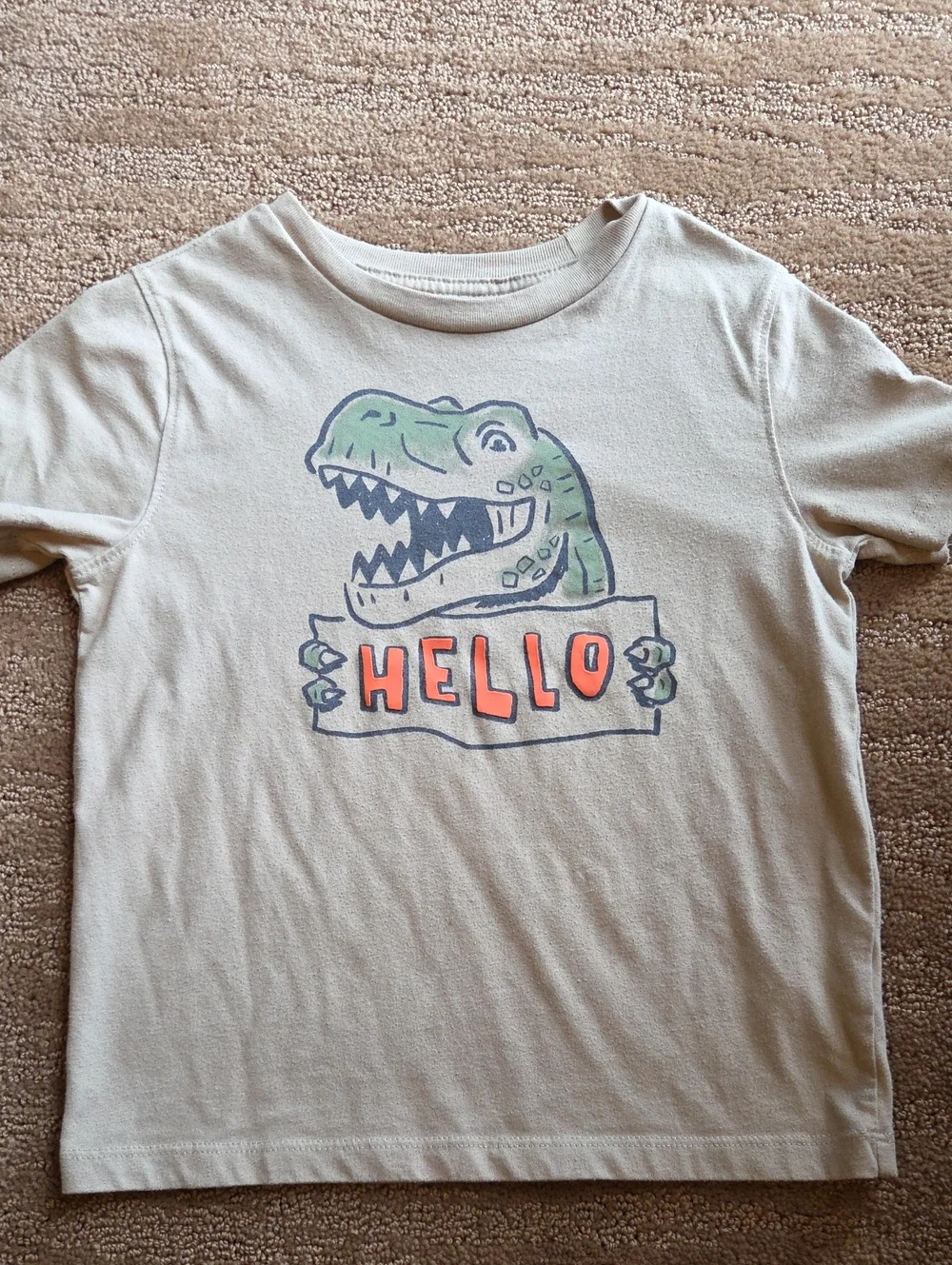 Cream Kids Short-Sleeve Tee with Green Dino 